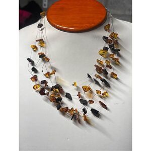 Vintage Floating Sterling Silver Baltic Multicolored Amber 5 Strand 18" Necklace